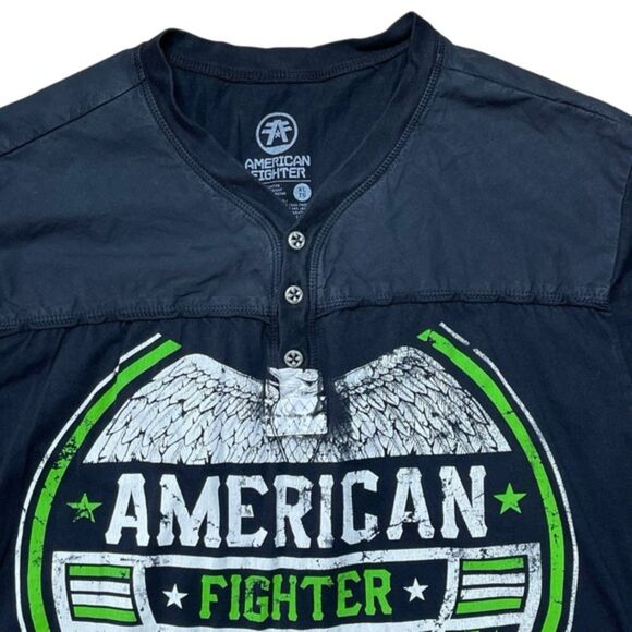 American Fighter Athletics Tee Black Green XL Made in USA Henley Graphic MMA Gym - Picture 2 of 4